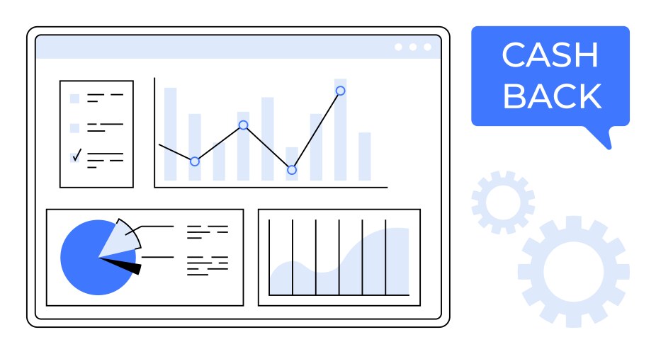 Dashboard with graphs and pie chart highlighting vector image