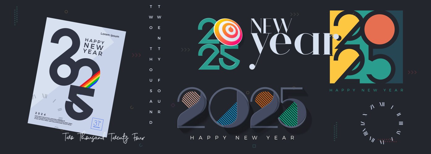 Set Of Happy New Year Covers 2025 Classic Design Vector Image Set Of Happy New Year Covers 2025 Classic Design Vector Image