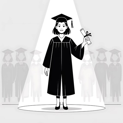 Proud graduate holding diploma under spotlight Vector Image
