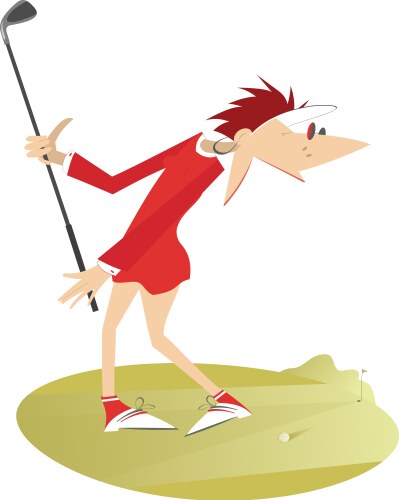 Cartoon young woman playing golf vector image