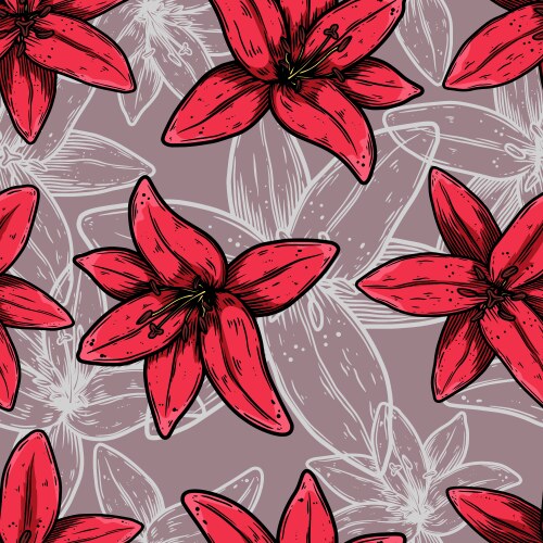 Seamless pattern with lily flowers design element vector image