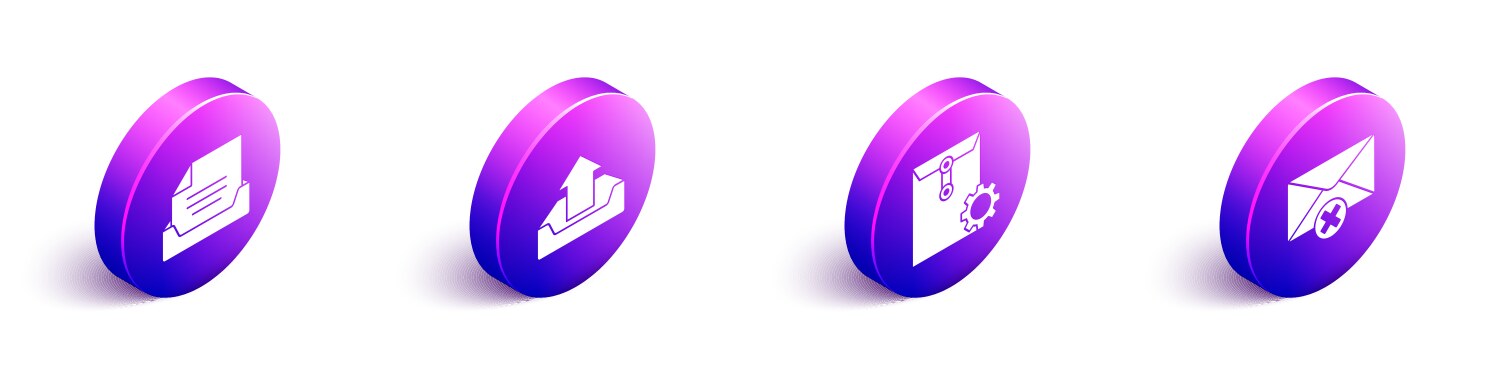 Set isometric drawer with document upload inbox vector image