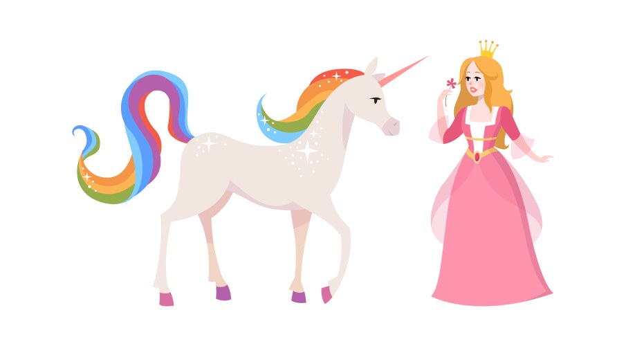 princess and fairy unicorn cute cartoon female vector