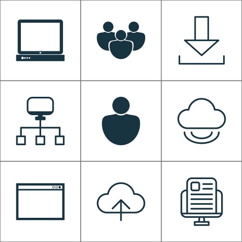 Web icons set with upload application window vector image