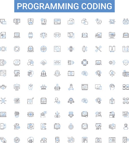 Programming coding outline icons collection vector image