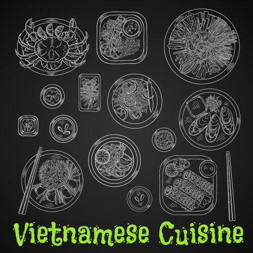 Vietnamese dinner chalk sketch on blackboard vector image