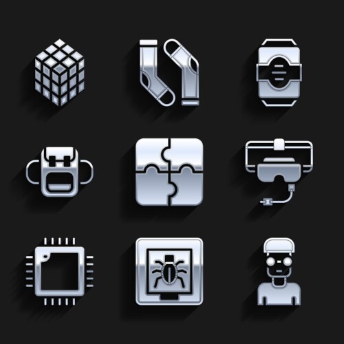 Set piece of puzzle insects in a frame nerd geek vector image