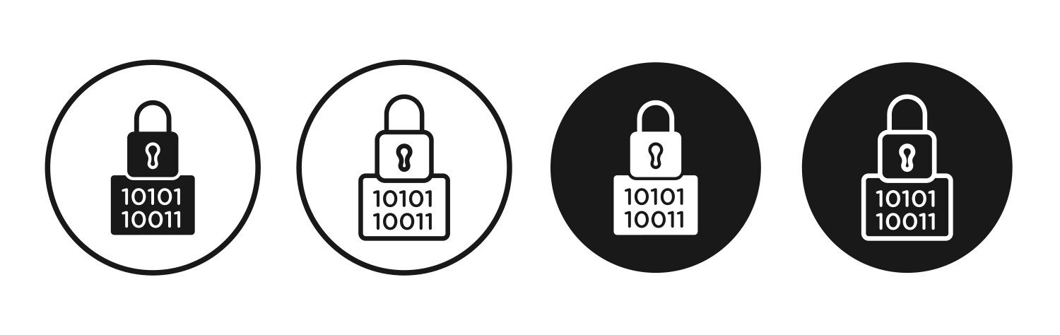 Binary lock icon set in black and white outlines Vector Image