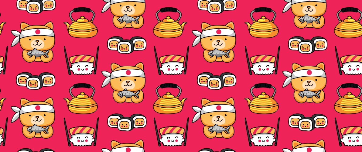 Red seamless pattern with sushi kettle tea Vector Image