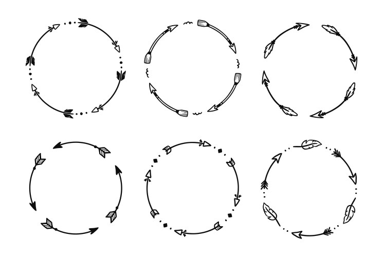 Arrow circle american pattern frame set hand vector image