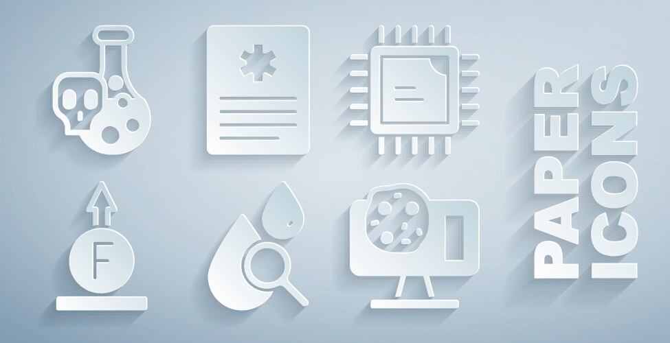Set drop and magnifying glass processor cpu vector image