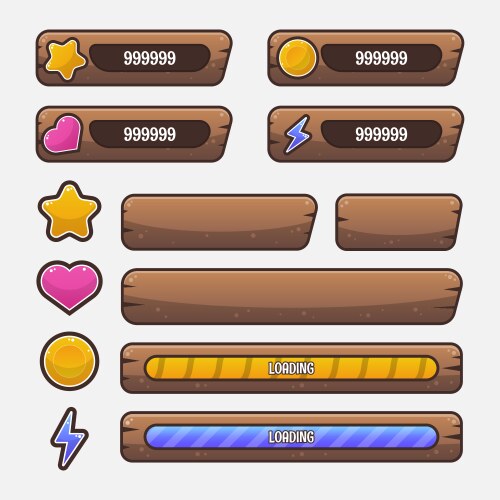Game template gui kit interface button elements vector image