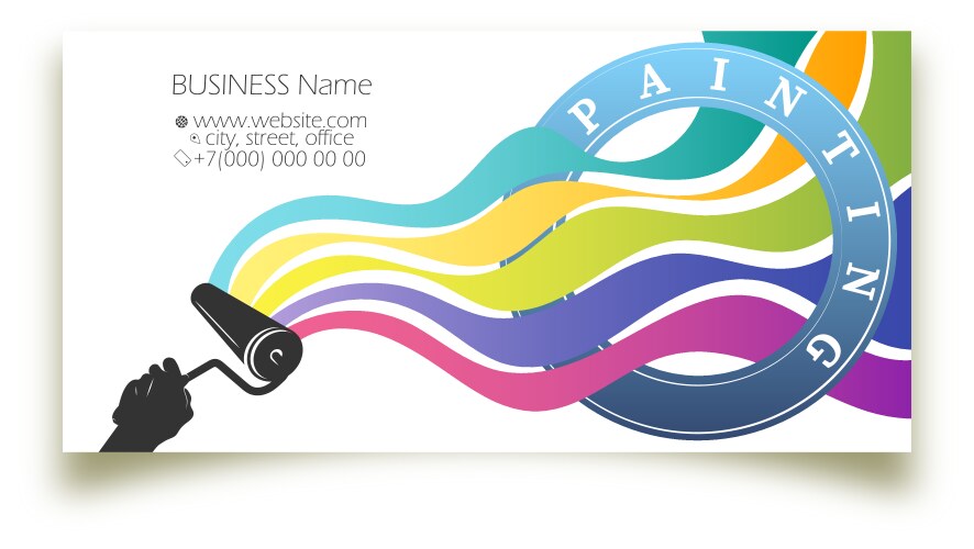 painters roller and colored paint business card vector