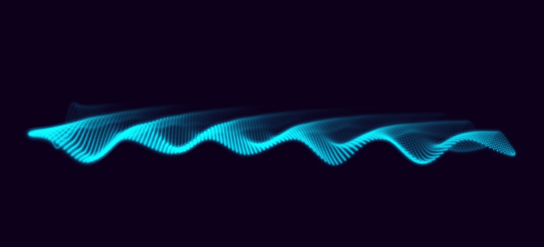 Abstract waves of particles fading out on horizon vector image