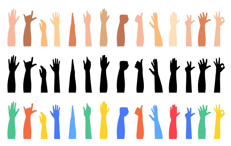 Colorful hands raised up Royalty Free Vector Image
