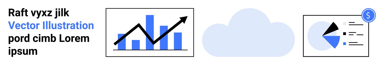 Cloud data analytics with bar graphs pie charts vector image
