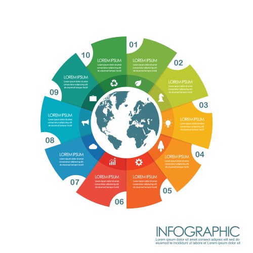 Circle chart infographic template with 9 options Vector Image