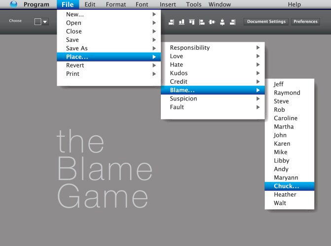 A blame game is played in this computer interface vector image