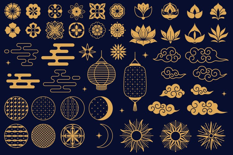 chinese elements asian new year gold decorative vector