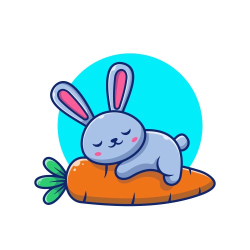 cute rabbit sleeping on carrot cartoon vector image