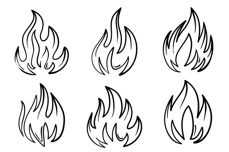 Hand Drawn Fire Flame Icons Set Vector Image