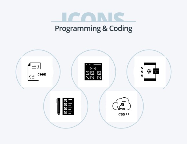 Programming and coding glyph icon pack 5 vektorbild