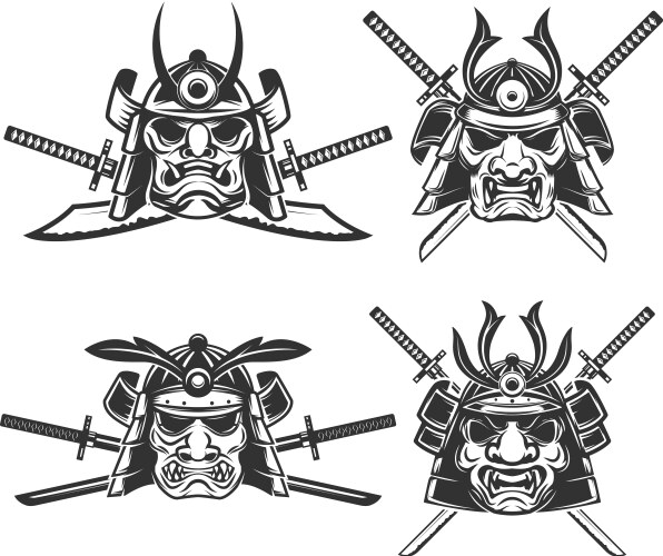 Samurai Mask with Crossed Swords Vector Image