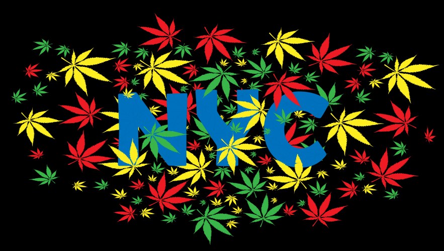 lettering design marijuana leaf inscription nyc vector