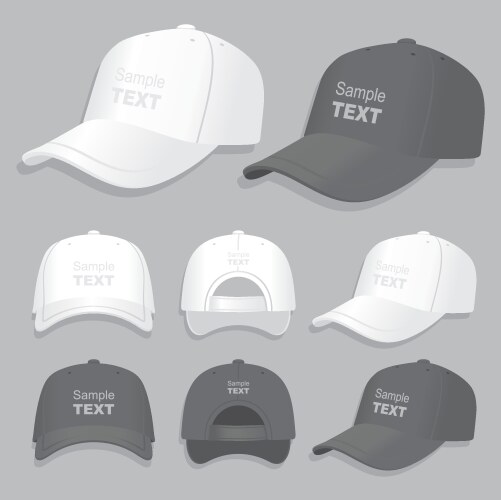 Baseball white caps in front side and back view Vector Image
