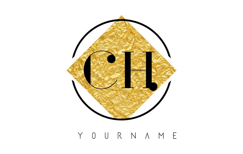 Ch letter logo with golden foil texture Vector Image