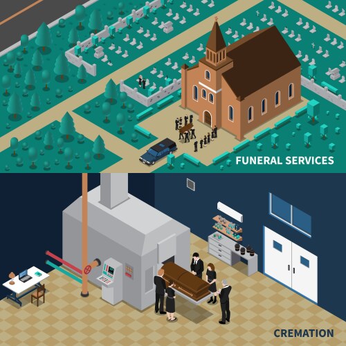 Funeral services isometric banners vector image