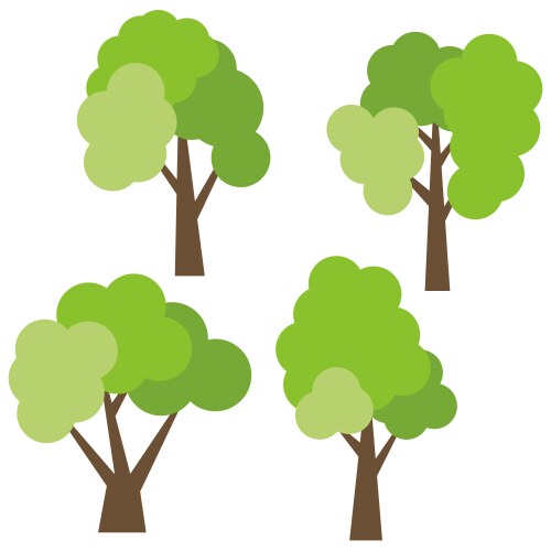 Set of four different cartoon green trees Vector Image