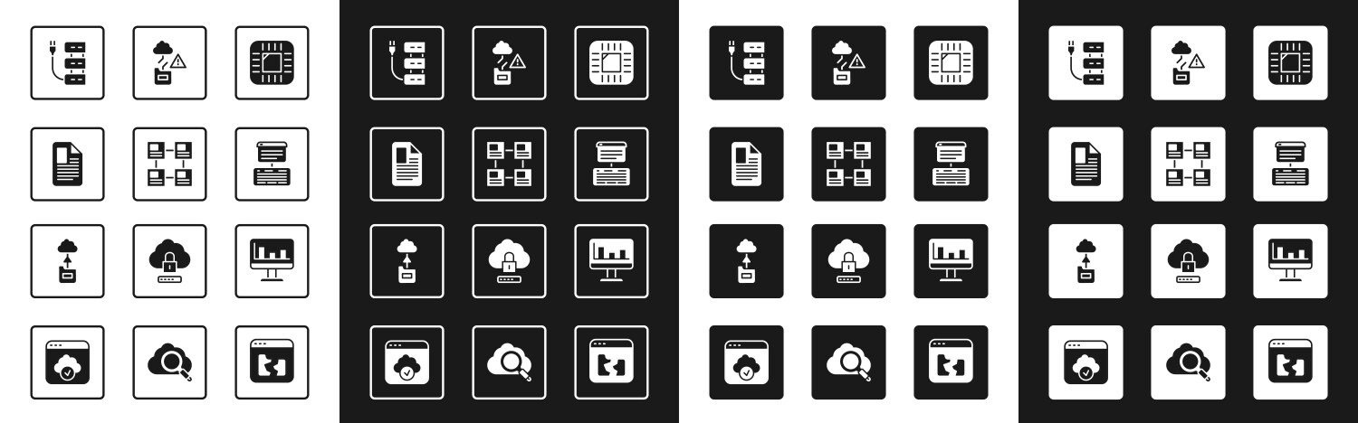 Set processor with cpu hierarchy organogram chart vector image