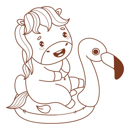 Cute Pony on Flamingo Float Vector Image