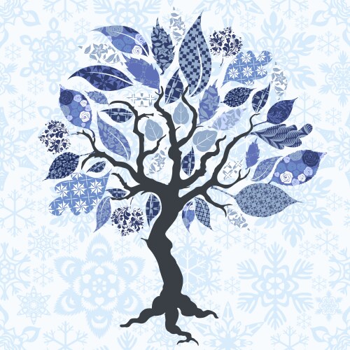 Patchwork Tree with Leaf Pattern vector image