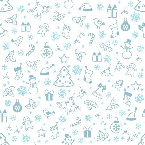 Seamless pattern christmas elements blue outline Vector Image