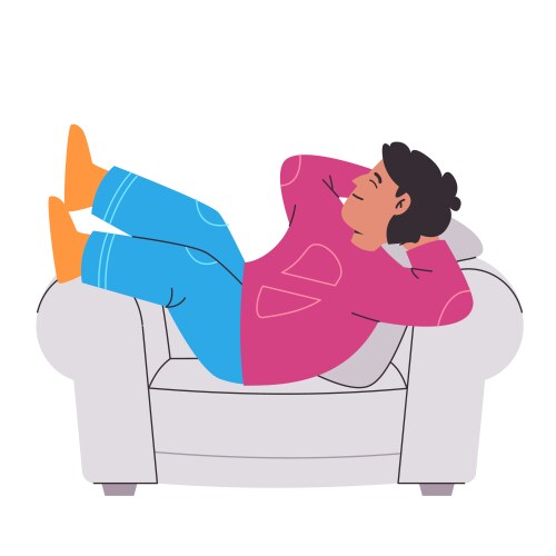 Man lying lazy resting sleeping in sofa couch vector image