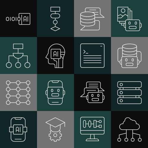 Set line network cloud connection server data vector image