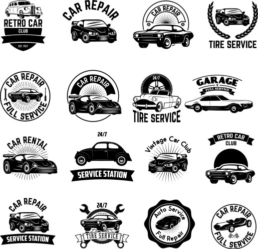 Set of car repair service labels retro design Vector Image