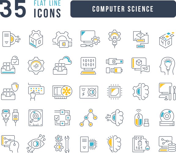 Set of linear icons computer science vector image