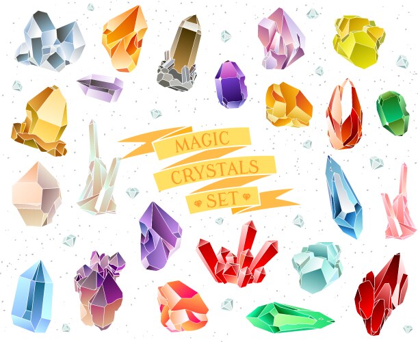 Polygonal crystals icons big set Royalty Free Vector Image