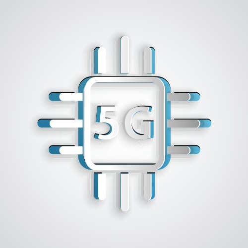 Paper cut computer processor 5g with microcircuits vector image