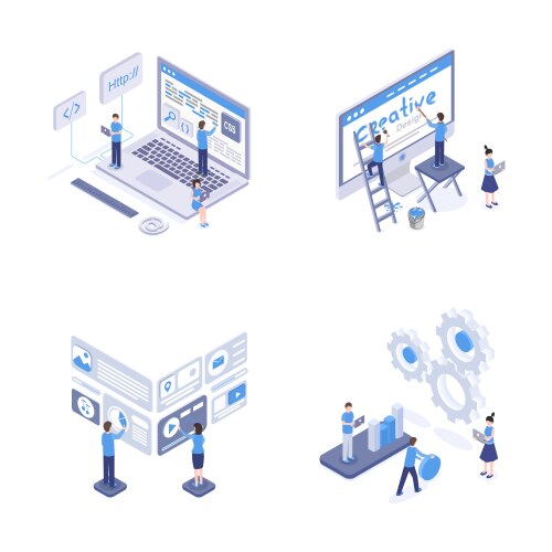 Programming and coding isometric set vector image