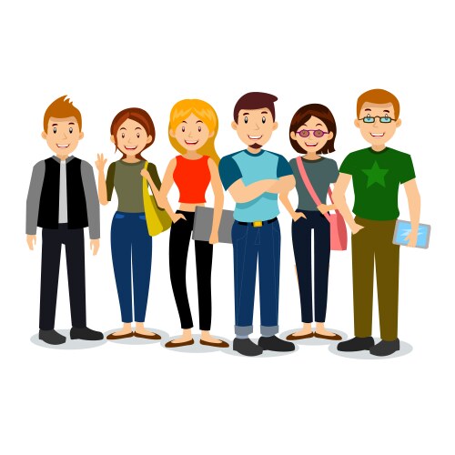 Cartoon cheerful college students set Royalty Free Vector