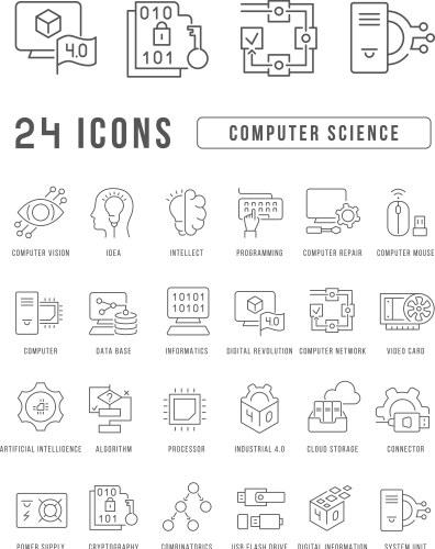 set of linear icons computer science vector image