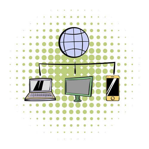 Globe with computers and mobile phone comics icon vector image
