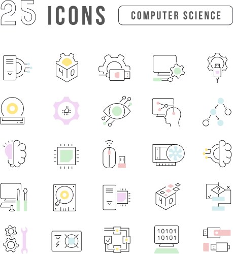 Set of linear icons computer science vector image