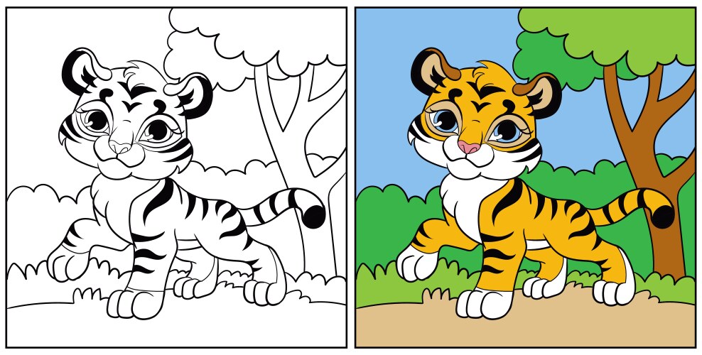 Cute Tiger Coloring Page Vector Images (over 1,000)