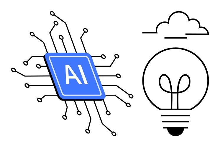 Ai chip with circuit lines linked to light bulb vector image