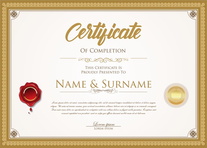 Certificate or diploma retro design template vector image